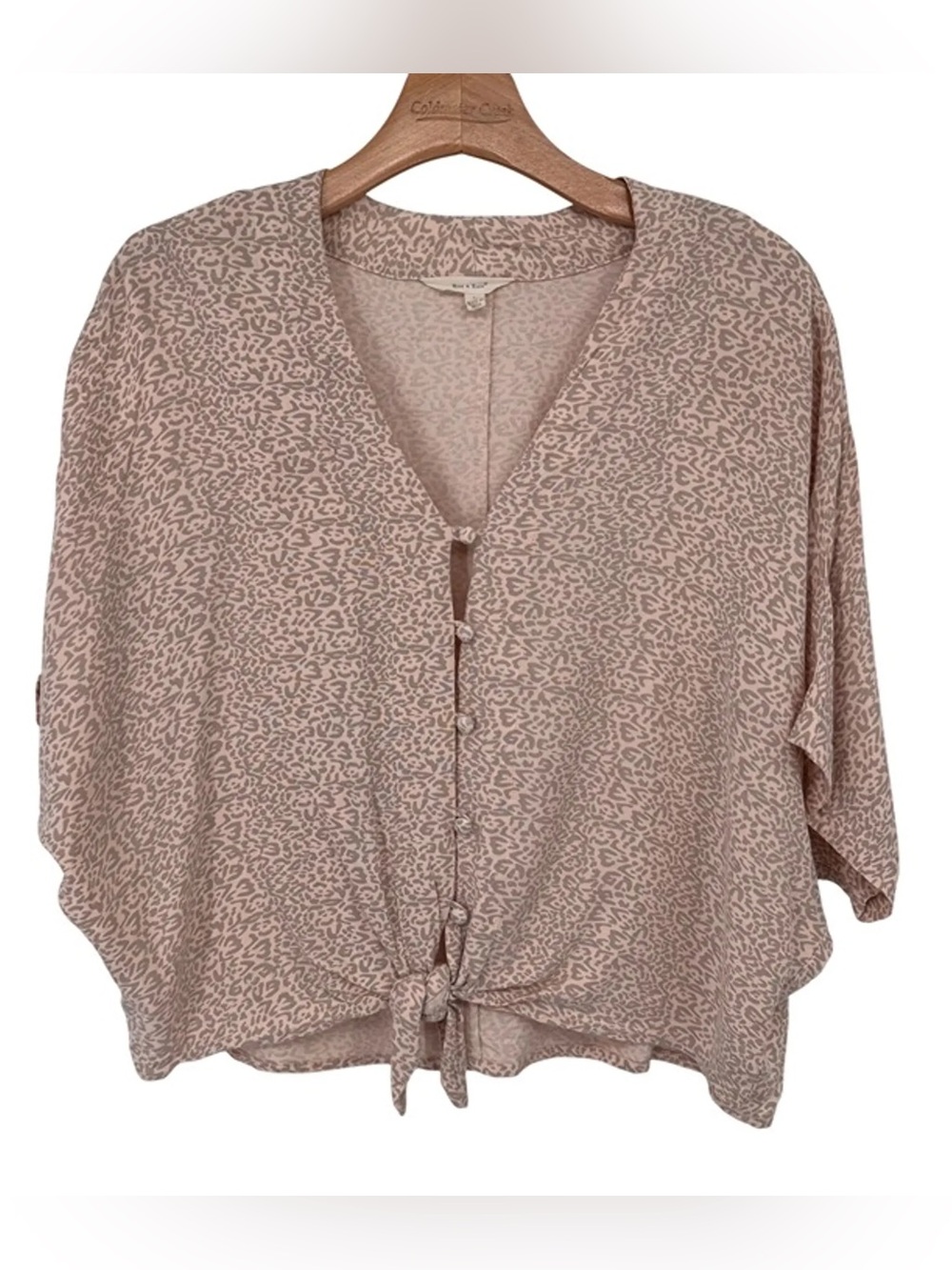 Sim & Sam Leopard Button Tie Front Blouse